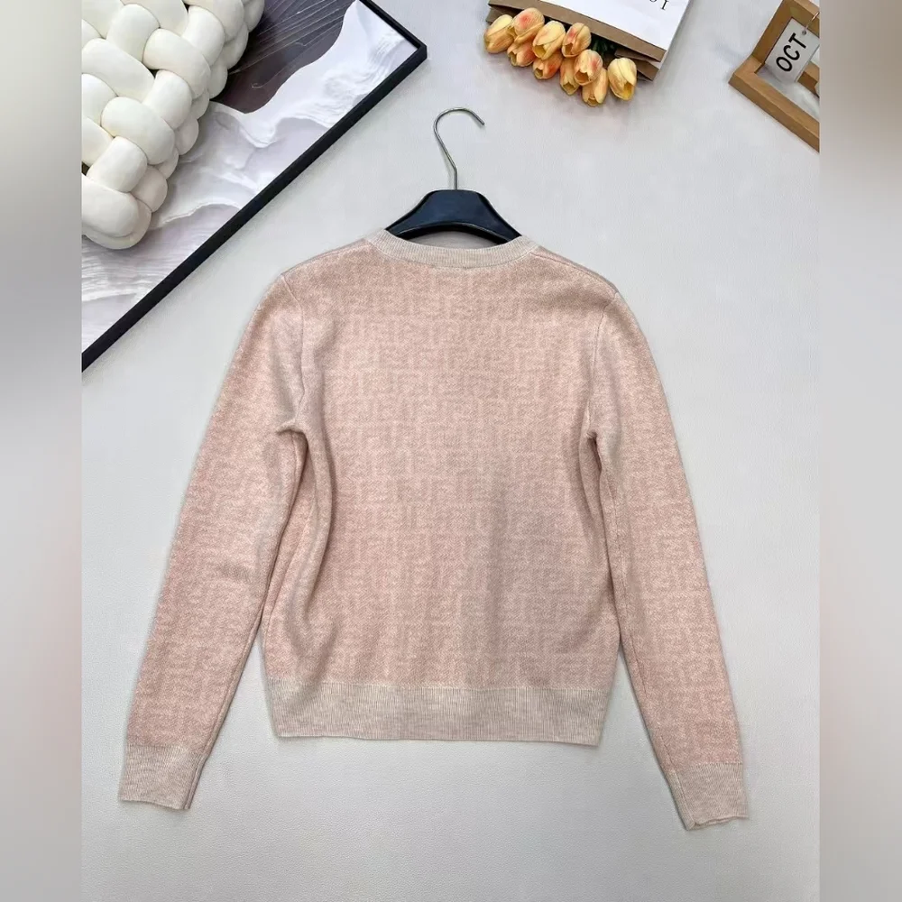 Fendi Pink FF Logo Crew Neck Knit Cardigan - Picture 2 of 11